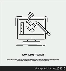 engineering, project, tools, workshop, processing Icon. Line vector gray symbol for UI and UX, website or mobile application