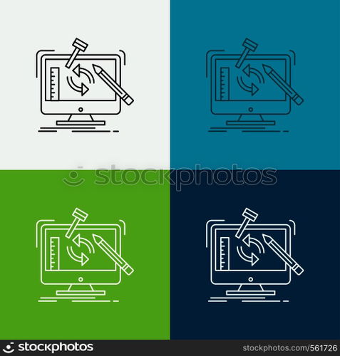 engineering, project, tools, workshop, processing Icon Over Various Background. Line style design, designed for web and app. Eps 10 vector illustration. Vector EPS10 Abstract Template background