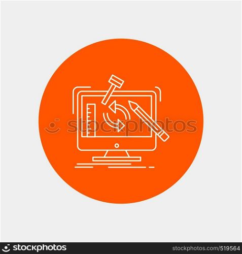 engineering, project, tools, workshop, processing White Line Icon in Circle background. vector icon illustration. Vector EPS10 Abstract Template background