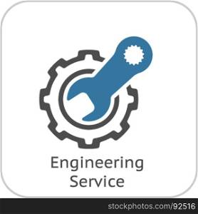 Engineering Service Icon. Gear and Wrench. Repair Symbol.. Engineering Service Icon. Gear and Wrench. Repair Symbol. Flat Line Pictogram. Isolated on white background.