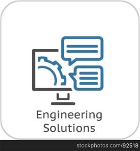 Engineering Solutions Icon. Gear and Computer. Development Symbol.. Engineering Solutions Icon. Gear and Computer. Development Symbol. Flat Line Pictogram. Isolated on white background.