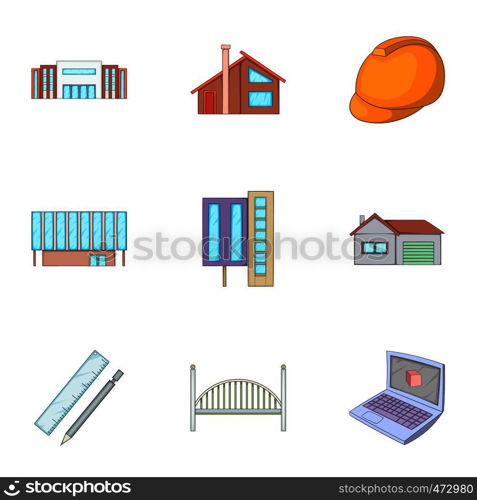 Engineering work icons set. Cartoon set of 9 engineering work vector icons for web isolated on white background. Engineering work icons set, cartoon style