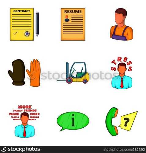 Engineering work icons set. Cartoon set of 9 engineering work vector icons for web isolated on white background. Engineering work icons set, cartoon style