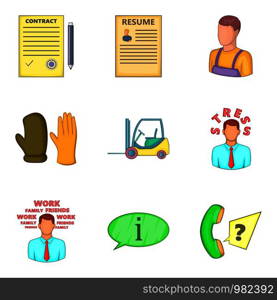 Engineering work icons set. Cartoon set of 9 engineering work vector icons for web isolated on white background. Engineering work icons set, cartoon style