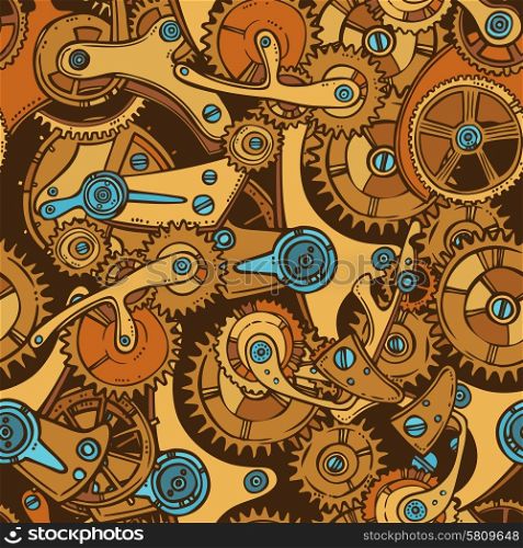 Engineers sketch seamless pattern color. Sketch cogwheel gears mechanisms industrial engineers colored seamless pattern vector illustration