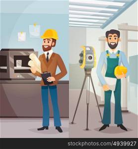 Engineers Vertical Banners. Engineers vertical banners with male architect worker and surveyor in flat style vector illustration