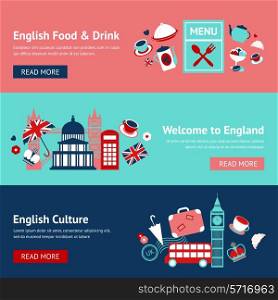 England banner set with english food and drink culture isolated vector illustration
