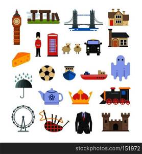 England, british, uk vector landmarks set. British tower and big ben, set of elements of british culture illustration. England, british, uk vector landmarks set