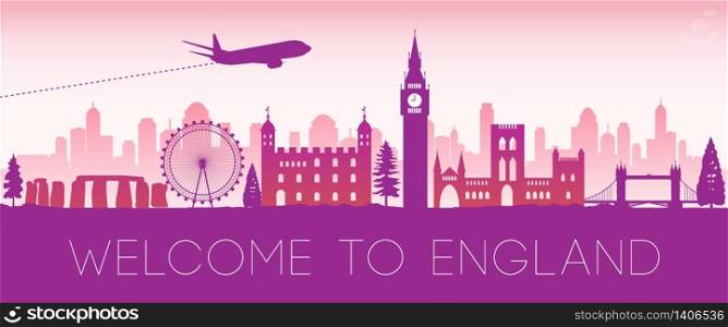 England famous landmark pink silhouette design,vector illustration