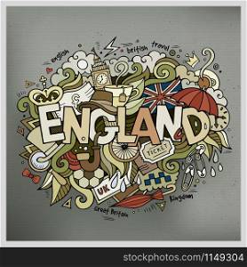 England hand lettering and doodles elements background. Vector illustration. England hand lettering and doodles elements background