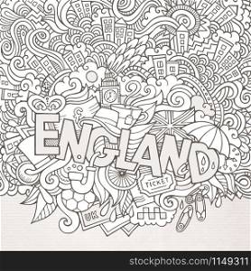 England hand lettering and doodles elements background. Vector illustration