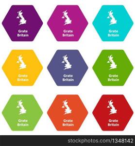 England map icons 9 set coloful isolated on white for web. England map icons set 9 vector