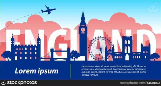 England top famous landmark silhouette style,Engand text within,travel and tourism,vector illustration