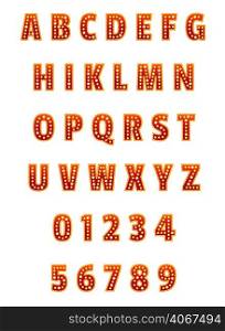 English alphabet and digits set. Design element. For banners, posters, leaflets and brochures.