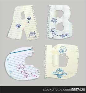 English alphabet - letters are made of old paper - letters A, B, C, D