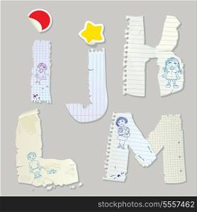 English alphabet - letters are made of old paper - letters I, J, K, L, M