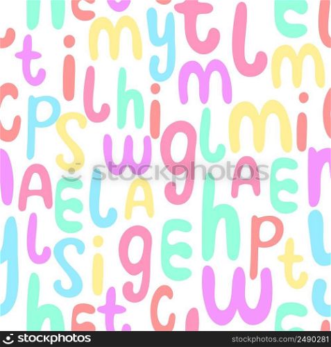 English alphabet seamless pattern. Background colorful letters vector illustration. Kid abc model. Template for fabric, packaging and design for children of things and objects