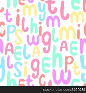 English alphabet seamless pattern. Background colorful letters vector illustration. Kid abc model. Template for fabric, packaging and design for children of things and objects
