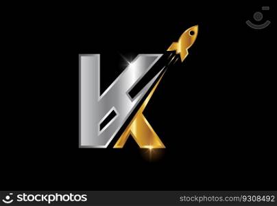 English alphabet with a Rocket logo design. Rocket icon. Font emblem.