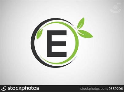 English alphabet with green leaves. Organic, eco-friendly logo design vector template