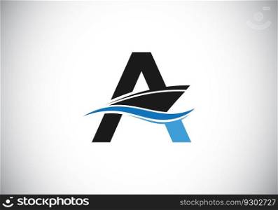 English alphabet with the ship, cruise, or boat logo design template,