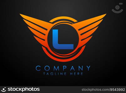 English alphabet with wings logo design. Car and automotive vector logo concept