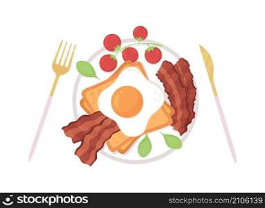 English breakfast semi flat color vector object. Morning eating routine. Realistic item on white. Lifestyle isolated modern cartoon style illustration for graphic design and animation. English breakfast semi flat color vector object