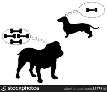 English bulldog and dachshund dream of bones