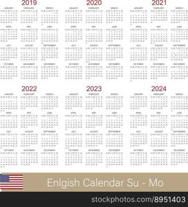 English calendar 2019 - 2024 vector image