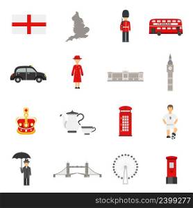 English culture symbols national sport landmarks and traditions flat icons collections with big ban abstract isolated vector illustration. English Culture Flat Icons Collections