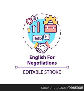 English for negotiations concept icon. Business english purpose idea thin line illustration. Increasing confidence and employability. Vector isolated outline RGB color drawing. Editable stroke. English for negotiations concept icon