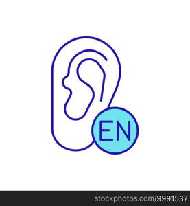 English listening level RGB color icon. Improving listening comprehension. Receiving and interpretation messages in communication process. Conversations and audios. Isolated vector illustration. English listening level RGB color icon