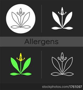 English plantain dark theme icon. Plantago lanceolata. Flower pollen as allergen. Seasonal allergy for plant. Linear white, simple glyph and RGB color styles. Isolated vector illustrations. English plantain dark theme icon