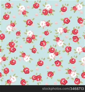 English Rose, Seamless wallpaper pattern with pink roses on blue background, vector illustration