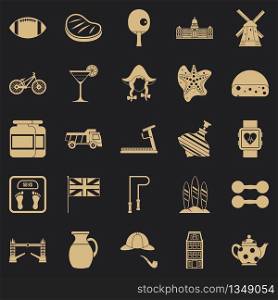 English sports icons set. Simple set of 25 english sports vector icons for web for any design. English sports icons set, simple style
