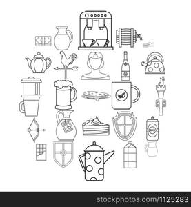 English tea icons set. Outline set of 25 english tea vector icons for web isolated on white background. English tea icons set, outline style