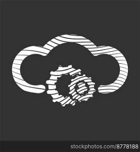 Engraved Cloud Service Flat Icon on black background. Cloud Service Icon