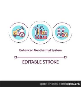 Enhanced geothermal system concept icon. Clean energy idea thin line illustration. Optimize energy efficiency. Environmental protection. Vector isolated outline RGB color drawing. Editable stroke. Enhanced geothermal system concept icon