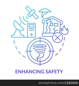 Enhancing safety blue gradient concept icon. Disasters prevention. Space exploration benefit abstract idea thin line illustration. Isolated outline drawing. Myriad Pro-Bold font used. Enhancing safety blue gradient concept icon