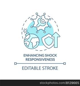 Enhancing shock responsiveness turquoise concept icon. Social protection activity abstract idea thin line illustration. Isolated outline drawing. Editable stroke. Arial, Myriad Pro-Bold fonts used. Enhancing shock responsiveness turquoise concept icon