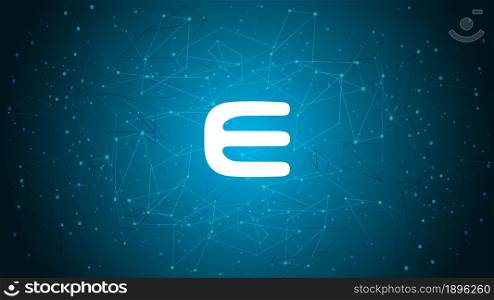 Enjin ENJ token symbol cryptocurrency theme on blue polygonal background. Cryptocurrency coin logo icon. Vector illustration.