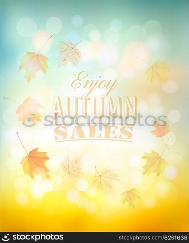 Enjoy autumn sales background with colorful leaves. Vector.