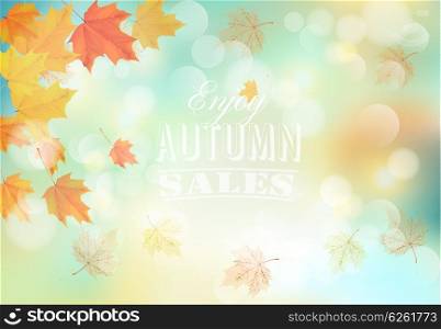 Enjoy autumn sales background with colorful leaves. Vector.
