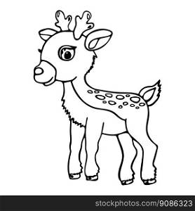 Enjoy coloring our hand-drawn black and white page featuring a cute baby deer, perfect for a coloring book. Vector illustration.. Cute baby deer, perfect for a coloring book.
