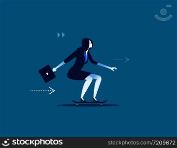 Enjoy speed. Businesswoman on skateboard. Concept business illustration.