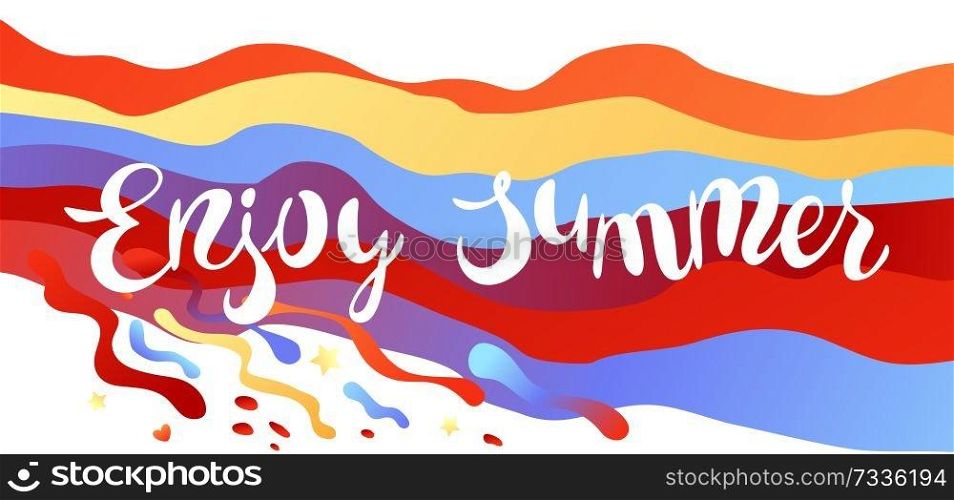 Enjoy summer illustration. Color card with wave and lettering.. Enjoy summer illustration.