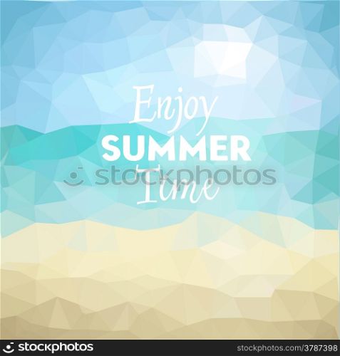 Enjoy summer time. Poster on tropical beach background. Vector eps10.