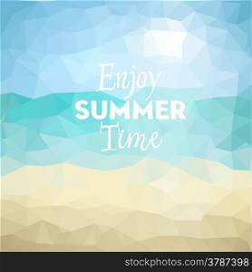 Enjoy summer time. Poster on tropical beach background. Vector eps10.