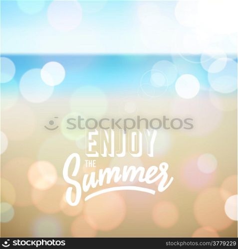Enjoy the summer. Poster on tropical beach background. Vector eps10.