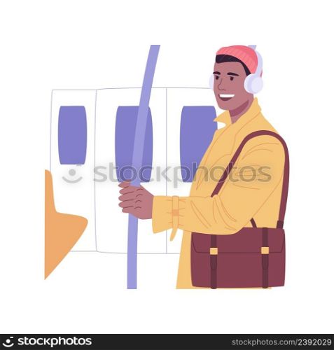 Enjoying the way isolated cartoon vector illustrations. Man rides in metro and listening music in headphones on way, urban lifestyle, city transportation, public transport vector cartoon.. Enjoying the way isolated cartoon vector illustrations.
